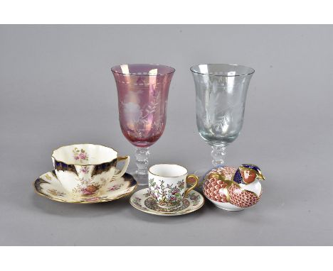 A collection of early 20th century Staffordshire tea and coffee set, including a set of six large glasses and other items etc