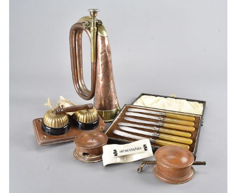 A Conway Stewart pen set, with 14ct gold nib in original case, together with a Church Lads Brigade bugle, vintage switches et