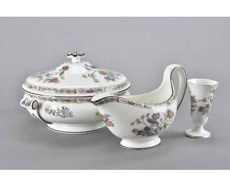 A Wedgwood Kutani Crane pattern dinner service, comprising eight dinner plates, eight side plates, two tureens and covers, a 
