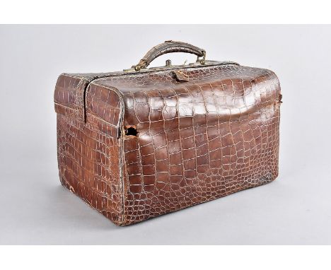 A vintage Alligator skin doctor's bag, the rectangular shaped bag having single handle and lock to the top, 36cm by 25cm, AF 