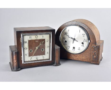 A Smith's Art Deco style mantle clock, together with three other mantle clock of various design, plus wall clock and three ba