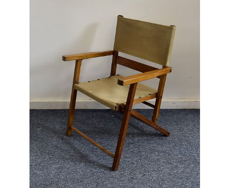 A vintage beech and canvas child's folding chair, 61cm high, c1950s, perfect for the beach or camping 