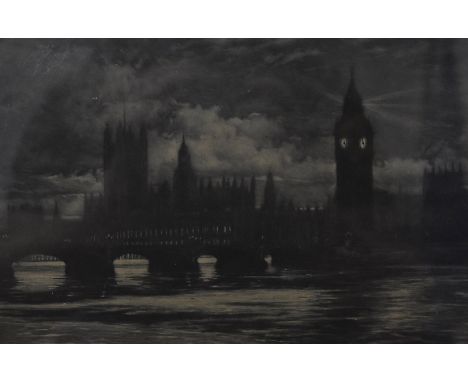 Francis S Walker (1848-1916), etching of Westminster Bridge, together with a book plate etching by the same artist (2) 