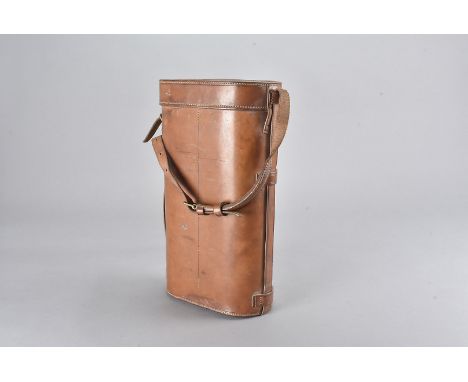 A 1920s leather two division bottle hamper, with carrying handle, 36 cm high 