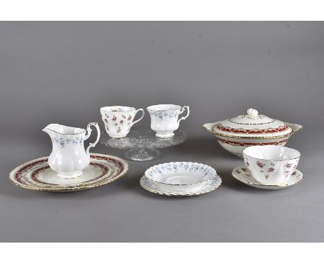 Two Royal Albert tea services, Rosalie decorated with pink roses comprising six trios, milk jug, sugar bowl and sandwich plat