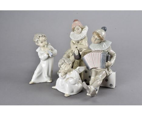 A collection of twelve Lladro figures, and one Nao example comprising four modelled as clowns, four as angels, three children