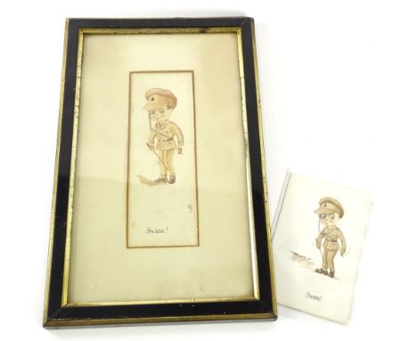 After Des Maurice.  Copy of a sketch titled Swish, watercolour and a postcard after the original. (2)
