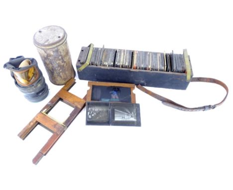 A quantity of magic lantern slides, a gas mask, etc.