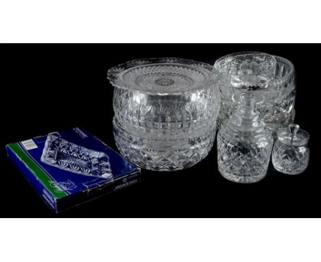 A cut glass decanter and stopper, in early 19thC style and various cut glass bowls, etc.
