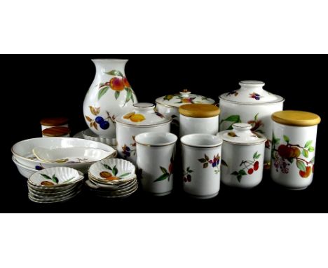 A large quantity of Royal Worcester Evesham porcelain, to include a large vase, large storage or biscuit barrel, other storag