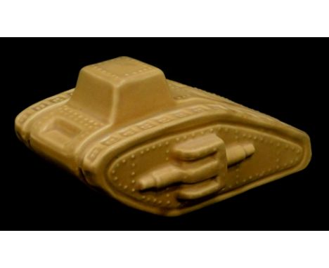 A Carltonware ceramic brown glazed model of a First World War tank, printed mark W &amp; R, printed mark to underside, 16cm l