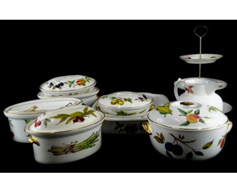 A quantity of Royal Worcester Evesham porcelain, to include large two handled rectangular serving dishes, three tier cake sta