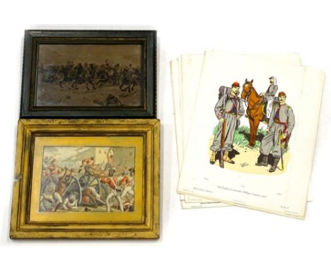 A print of the incident at Subzee Mundee, during the Indian Mutiny of 1857, another depicting the Charge of the Light Brigade