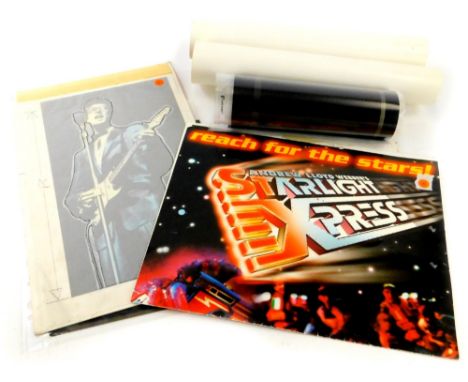 A collection of theatre related ephemera, display material, to include a Buddy Holly cut out, Return to the Planet light box 
