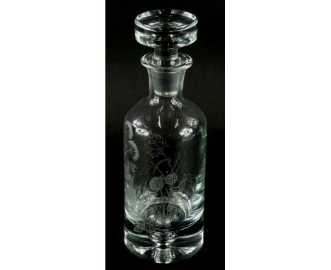 A limited edition decanter and stopper, decorated with a rabbit, wildflowers, etc., engraved initials AB to the reverse, 28cm