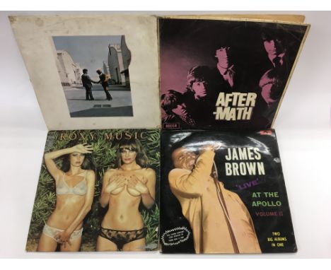 Four LPs including The Rolling Stones ‘Aftermath’, Pink Floyd ‘Wish You Were Here’, Roxy Music ‘Country Life’ and James Brown