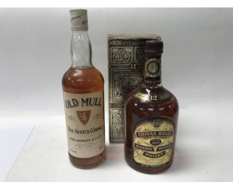 A bottle of 'Old Mull' fine Scotch whiskey together with a 'Chivas Regal' blended Scotch whiskey.