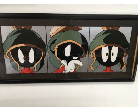 A limited edition lithograph triptych of Marvin the Martian with COA, number 342/350, approx 94cm x 44cm.