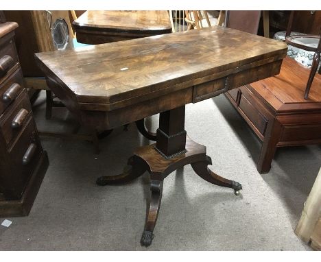 A 19th Century folding card table raised on four splayed legs, approx 90cm x 90cm x 69cm