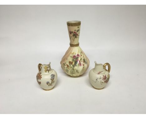 Three Royal Worcester items to include a vase and two small jugs