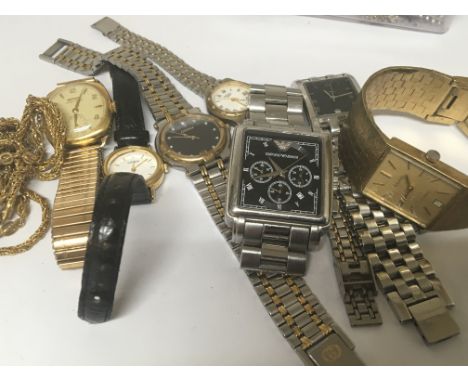 A collection of various watches including Armani vintage Rotary and others.