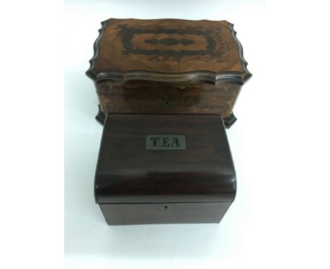 A small tea caddy and an Italianate style inlaid box.Approx 11x14and 18x25cm 