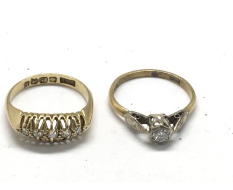 Two 18ct gold rings set with diamonds.Approx size K