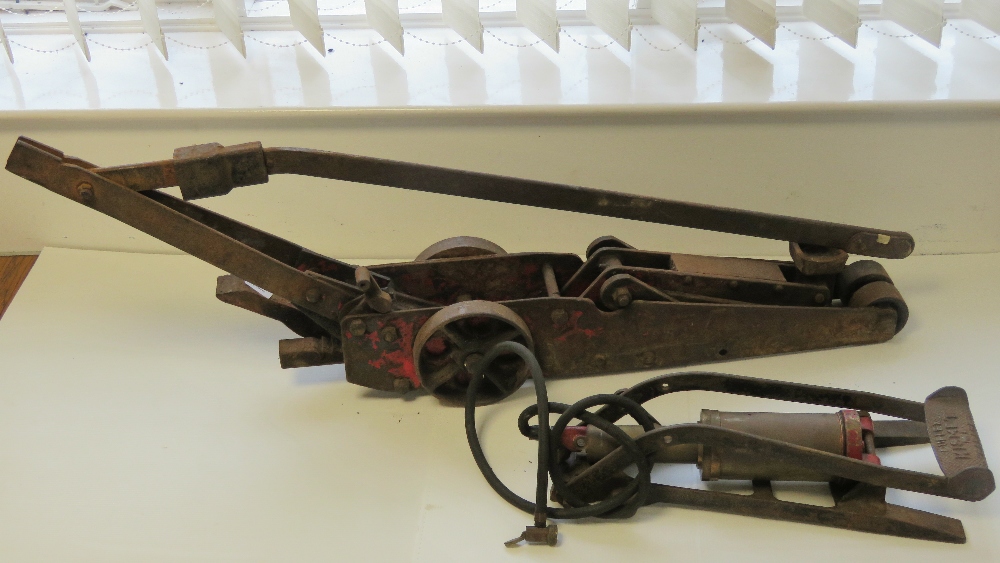 A vintage heavy duty automotive trolley jack c1920s, together with a