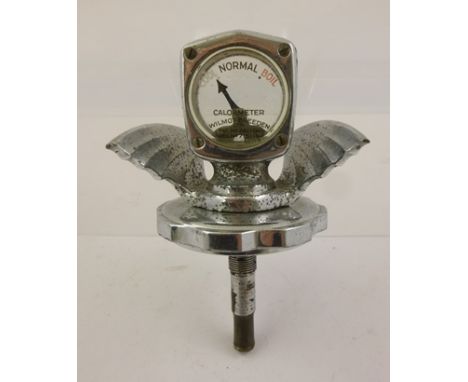 AN AUTOMOBILE CALORMETER, chromed winged temperature gauge to affix to a car radiator 
