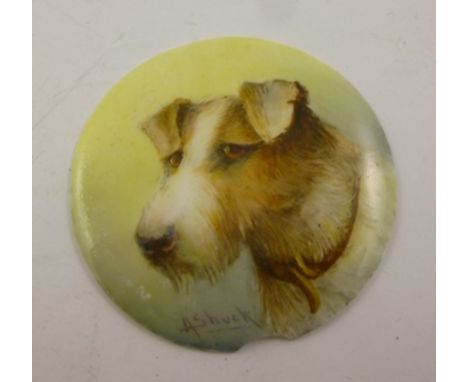 A ROYAL WORCESTER ROUNDEL (possibly for jewellery insertion), painted and signed by Albert Shuck, (noted painter of fruit) da