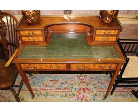 JAMES SHOOLBRED &amp; CO. A 19TH CENTURY MAHOGANY AND SATINWOOD BONHEUR-DU-JOUR having brass gallery to the platform back wit