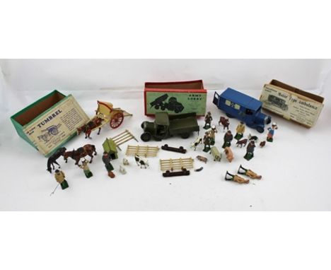 A W. BRITAIN MOTOR TYPE AMBULANCE, Volunteer Corps, in original box, together with a W. BRITAIN ARMY LORRY and a HOME FARM SE