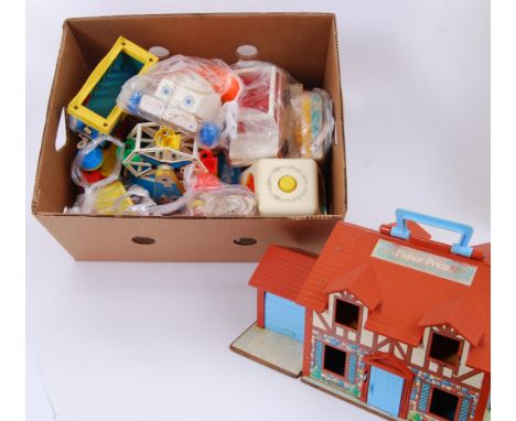 FISHER PRICE: A collection of loose vintage Fisher Price toys - house, telephone, figures, train etc. 