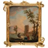 Claude Joseph Vernet (Werkstatt Oder Umkreis) – Flusslandschaft mit Fischern in der Morgenröte