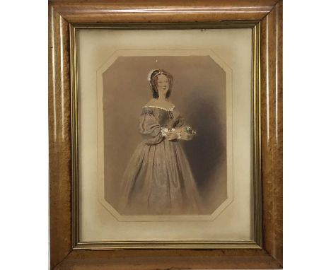 William Buckler (1814-1884) watercolour portrait of Lady Manningham- Buller holding a floral posie, signed and dated 1843 and