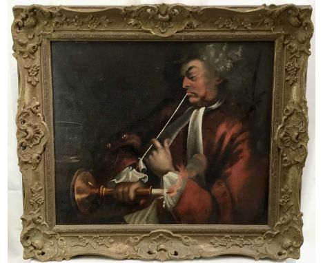 English School late 18th century oil on canvas - the pipe smoker, 49cm x 42cm, framed