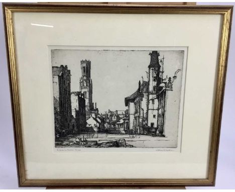 William M. Larkins (1901-1974) Le Quai de Rosaine Bruges, 25cm x 20cm, in glazed frame