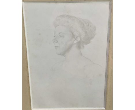 William Strang (1859-1921) silverpoint portrait of a woman, image 24cm x 38cm, mounted in frame 49cm x 66cm overall.