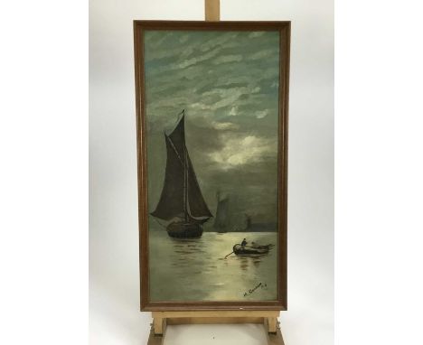 M. Gordon, early 20th century oil on canvas - vessels by moonlight, signed and dated 1913, 29.5cm x 60cm, framed
