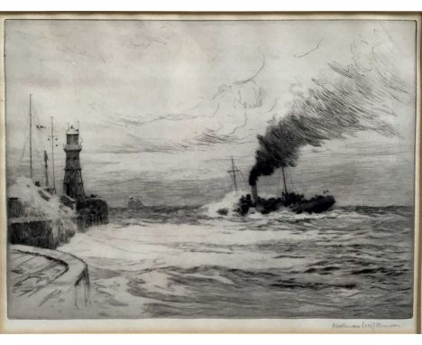 Norman Wilkinson (1878-1971) etching - the Calais packet, signed, plate 23 x 29cm, glazed frame