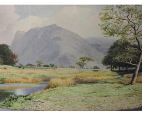 A watercolour, Geoffrey H Pooley, Fleetwith, Lakeland view, signed, 34 x 50cm, framed and glazed, and a print after William H