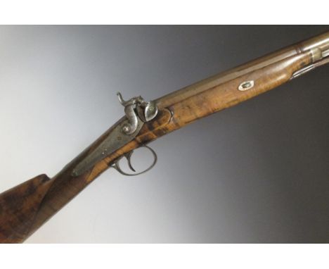 Pinches - a percussion hunting musket, with damascus barrel and burr wood stock, 124cm long