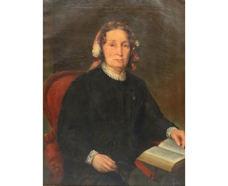 19th century British SchoolHead and shoulders portrait of a lady seated readingOil on canvas89 x 69cm