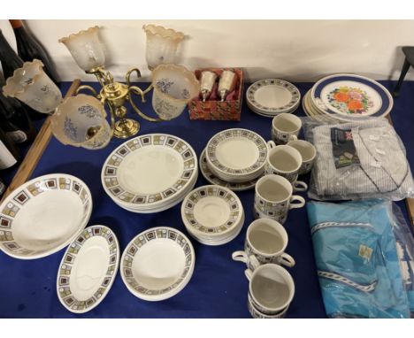 A Kathie Winkle part dinner set together with collectors plates, chandelier etc 