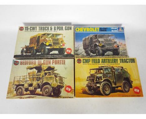 Airfix, Italeri - A group of four boxed 1:35 scale plastic military vehicle model kits. Lot consists of Three Airfix kits in 