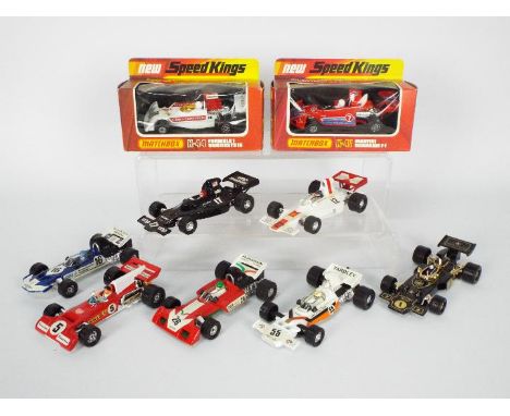 Matchbox, Corgi - Two boxed Matchbox Speed kings with an unboxed group of Corgi F1 racing cars in 1:36 scale. Lot includes Ma