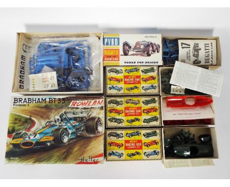 Heller, Merit, Pyro - Five boxed plastic model racing car kits in various scales. Models appear to be in Very Good overall co