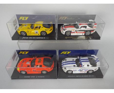 Fly - Four boxed Fly Chrysler / Dodge Viper 1:32 scale slot cars. Lot consists of A4 Viper Naranja; A5 Viper Campeon 97; A89 