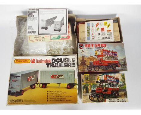 Airfix, Matchbox, AMT - Three boxed plastic vehicle model kits. Lot consist of Matchbox /AMt PK8401 1:25 scale Double Trailer