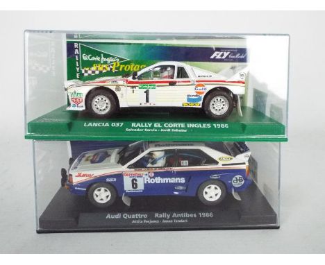 Fly - Two boxed 1:32 scale slot cars from Fly. Lot consists of #99088 Limited Edition Lancia 037 Rally El Corte Ingles 1986 '
